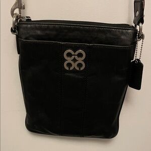Women’s Coach Black Leather Crossbody Bag with Silver Accents